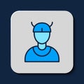 Filled outline Viking head icon isolated on blue background. Vector