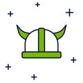 Filled outline Viking in horned helmet icon isolated on white background. Vector