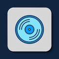 Filled outline Vinyl disk icon isolated on blue background. Vector
