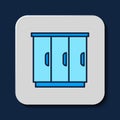 Filled outline Wardrobe icon isolated on blue background. Cupboard sign. Vector