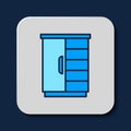 Filled outline Wardrobe icon isolated on blue background. Cupboard sign. Vector