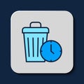 Filled outline Waste of time icon isolated on blue background. Trash can. Garbage bin sign. Recycle basket icon. Office