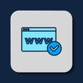 Filled outline Website template icon isolated on blue background. Internet communication protocol. Vector