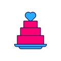 Filled outline Wedding cake with heart icon isolated on white background. Vector