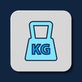 Filled outline Weight icon isolated on blue background. Kilogram weight block for weight lifting and scale. Mass symbol