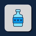 Filled outline Whiskey bottle icon isolated on blue background. Vector