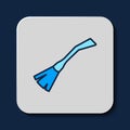 Filled outline Witches broom icon isolated on blue background. Happy Halloween party. Vector