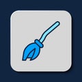 Filled outline Witches broom icon isolated on blue background. Happy Halloween party. Vector