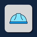 Filled outline Worker safety helmet icon isolated on blue background. Vector