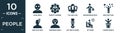 filled people icon set. contain flat alien smile, perfect worker, pulling hair, businessman with suitcase, man partying, man with