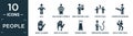 filled people icon set. contain flat null, man giving a speech, men carrying a box, succes team, carpenter working, heart in hands