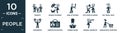 filled people icon set. contain flat parents, woman covering, man attacking, boy giving flowers to his girlfriend, boy angel head