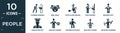 filled people icon set. contain flat plumber working, baby smile, witch flying broom, man shaving, business suit, graduating boy,