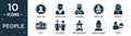 filled people icon set. contain flat small boy, spanish man, emperor, baby zone, bedouin, null, no racism, mexican woman, bearded