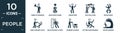 filled people icon set. contain flat tumb up business man, napoleon figure, gangsters, chat balloon, crying baby, man pushing