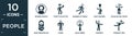 filled people icon set. contain flat woman profile, ticket collector, running at finish line, chef uniform, scholar girl front,