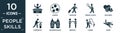 filled people skills icon set. contain flat dj, shapes, traveler, tennis player, wellness, carpenter, big binoculars, empathy,