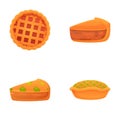 Filled pie icons set cartoon vector. Delicious homemade pie whole and slice