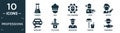 filled professions icon set. contain flat chemist, chef, civil engineer, dyer, writer, mechanic, politician, graduated, painter,