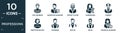 filled professions icon set. contain flat civil engineer, marketing manager, cricket player, hairdresser, chemist, obstetrician