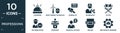 filled professions icon set. contain flat concierge, wind turbine technician, journalist, pharmacist, actor, mathematician,