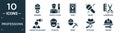filled professions icon set. contain flat engineer, cricket player, guide, singer, hairdresser, marketing manager, scientist,