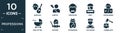 filled professions icon set. contain flat musician, hunter, professor, swat, programmer, baby sitter, teacher, stewardess, taxi