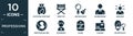 filled professions icon set. contain flat physician assistant, director, archeologist, businessman, manager, obstetrician and