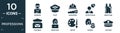 filled professions icon set. contain flat surgeon, pilot, carpenter, statistician, wrestling, postman, secretary, artist, florist