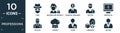 filled professions icon set. contain flat thief, information security analyst, financial manager, doctor, graphic de, athlete,