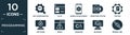 filled programming icon set. contain flat seo configuration, ux de, mobile development, operating system, testing, software, error Royalty Free Stock Photo