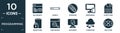 filled programming icon set. contain flat seo growth, search, hyperlink, responsive, floppy disk, encryption, code review,