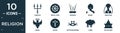 filled religion icon set. contain flat candles, rub el hizb, incense, monk, anglican, angel, cross, pastafarianism, lamb, doi Royalty Free Stock Photo