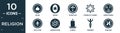 filled religion icon set. contain flat islam, jewish, christian, crown of thorns, monotheism, holy star, agnosticism, candle,