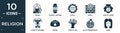 filled religion icon set. contain flat moses, islamic lantern, halal, kotel, lion of judah, laver of washing, kippah, tree of life Royalty Free Stock Photo