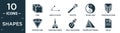 filled shapes icon set. contain flat cube, angle of acute, scepter, yin and yang, triangular prism, inverted cone, christian