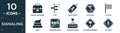 filled signaling icon set. contain flat organ container, lost, price ticket, no hooks, pit stop, poop, no drone zone, hoisting