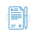 Filled in and signed document vector line icon. Contract legal with signature and partnership agreement licensed notes.