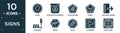 filled signs icon set. contain flat align, radioactive elements, class reward, under, exit right arrow, crossing, snake, male,