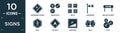filled signs icon set. contain flat ascending stairs, horoscope, math, koinobori, one way street, null, letter a, upstairs, null,