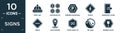 filled signs icon set. contain flat wool hat, mathematics, parking hexagonal, shock, emergency door, minus, love pointer, is not