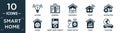 filled smart home icon set. contain flat lighting, windows, household, smart, automation, power, smart home console, smart switch