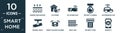 filled smart home icon set. contain flat underfloor heating, eco home, vr technology, security camera, autonomous car,