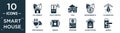 filled smart house icon set. contain flat eco friendly, voice control, cool, environmental, illumination, zero emission, sensor,