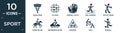 filled sport icon set. contain flat paragliding, go game, baseball glove, trail running, discus throw, horse racing, snowmobile