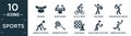 filled sports icon set. contain flat mawashi, board gaming, bicycle rider, man award, breakdancing dancer, american football