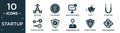 filled startup icon set. contain flat reaction, exchanging, web development, clap, attractive, startup project search, validate,