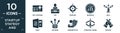 filled startup stategy and icon set. contain flat gift voucher, ceo, purpose, increase, null, sway, decision, humanpictos,