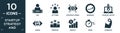 filled startup strategy and icon set. contain flat ceo, attitude, strategic vision, increase, startup laptop, vision, pedestal,