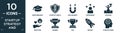 filled startup strategy and icon set. contain flat mortarboard, startup shield, idea magnet, experience, success, reaction, winner